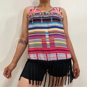 Unique Spectrum Women’s L Striped Colorful Y2K Fringe Tunic Top